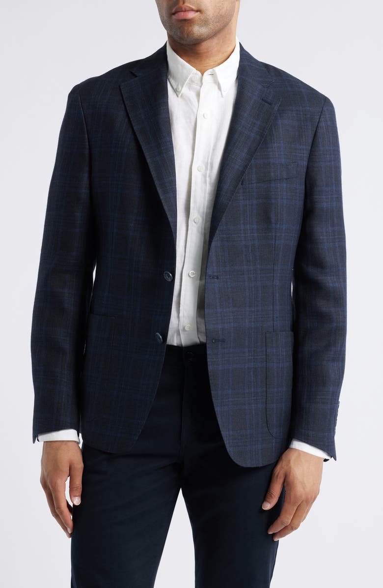 Vince Iker Regular Fit Plaid Linen & Wool Sport Coat, Main, color, Blue/ Black