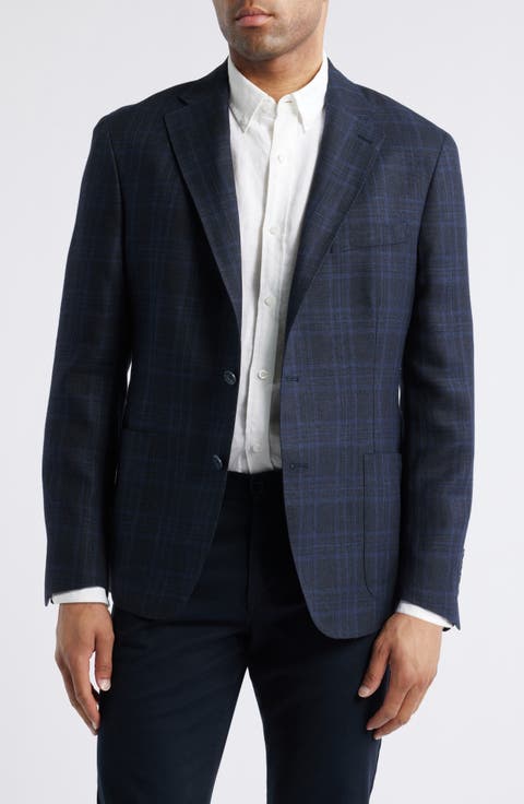 Iker Regular Fit Plaid Linen & Wool Sport Coat