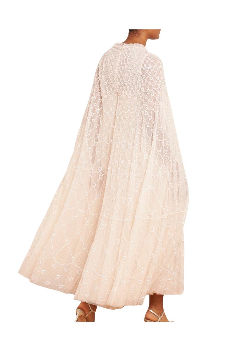 Heart Lattice Cape Ankle Gown, Alternate, color, Cream