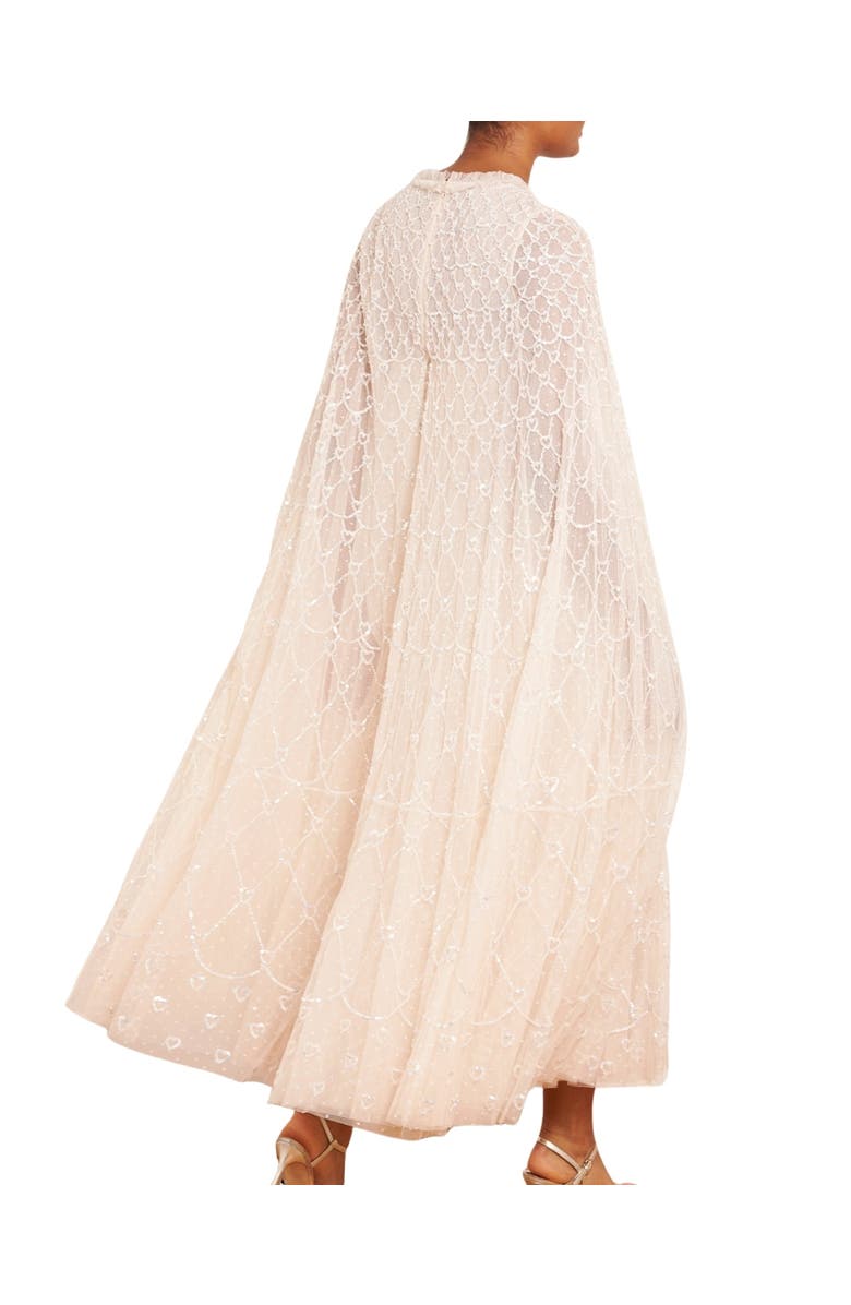 Needle & Thread Heart Lattice Cape Ankle Gown, Alternate, color, Cream