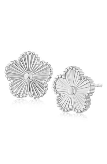 Jardin Textured Clover Stud Earrings In Metallic