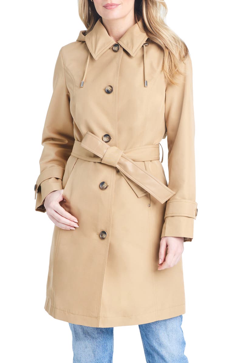 Sanctuary Single Breasted Hooded Water Resistant Trench Coat, Alternate, color, 
