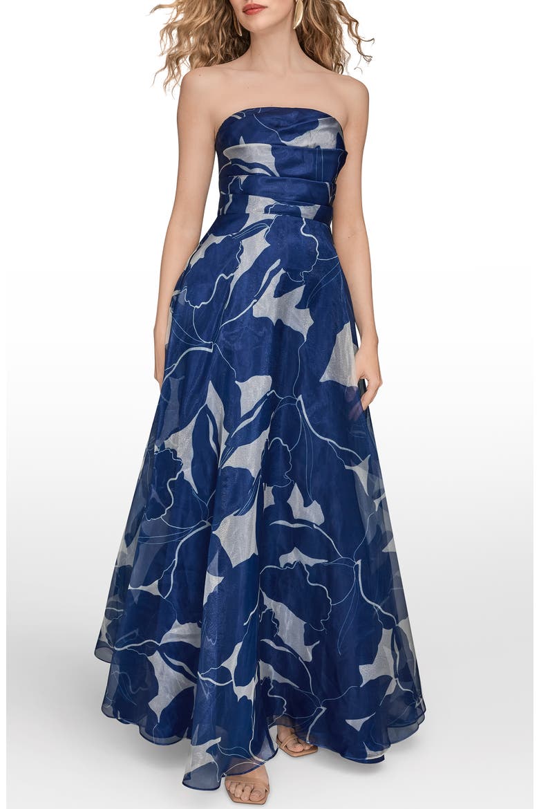 Floral Strapless Gown, Main, color, SAPPHIRE
