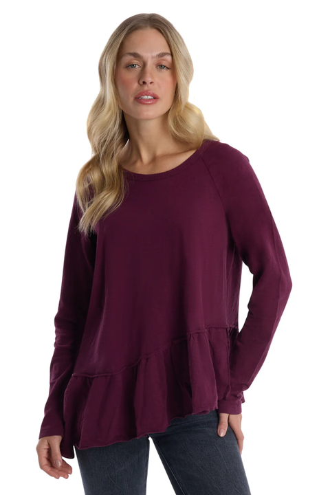 Raglan Long Sleeve Asymmetric Peplum Hem Tee
