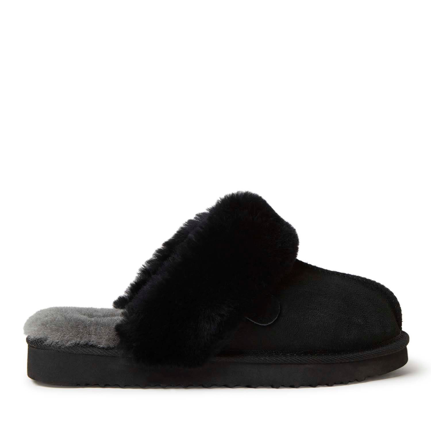 DEARFOAMS Fireside Sydney Genuine Shearling Scuff Slipper, Alternate, color, Black