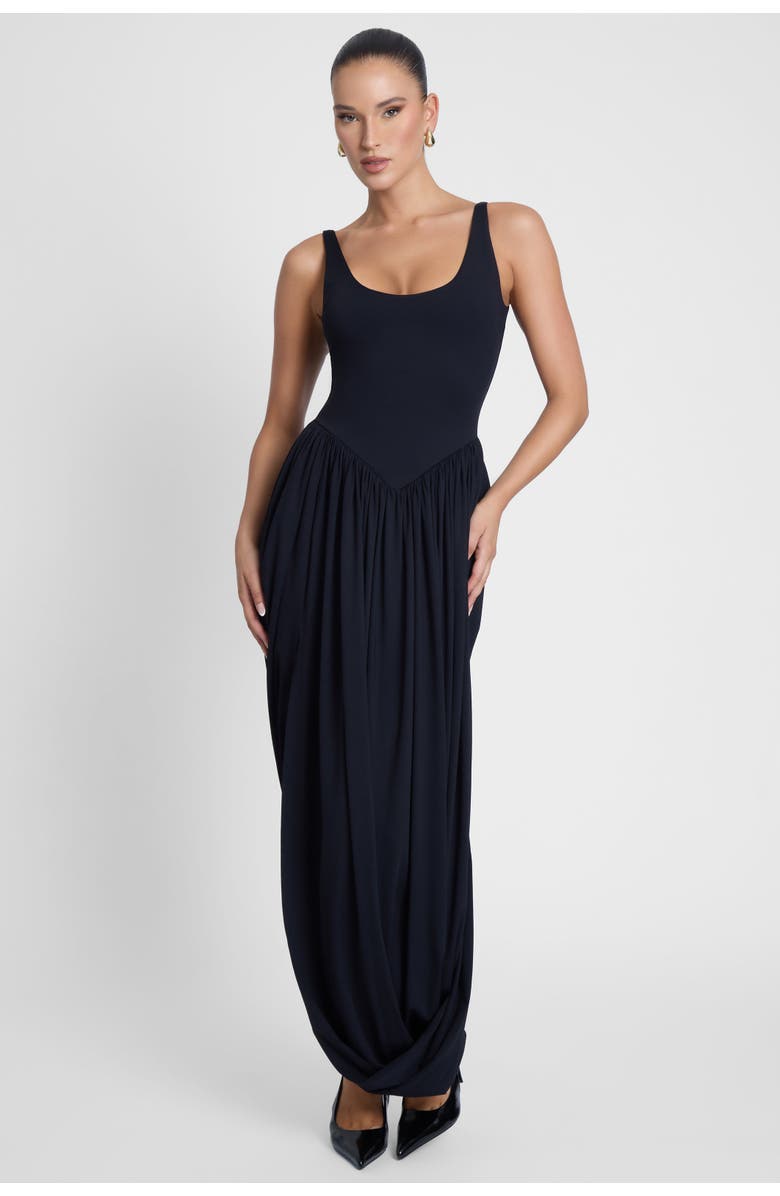 LEAU Dionysus Sculpt Drape Midi Dress, Alternate, color, Black