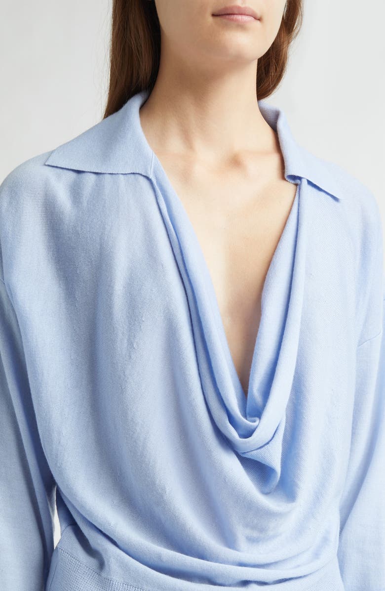 EMILY DAWN LONG Drape Front Wool Polo Sweater, Alternate, color, Baby Blue