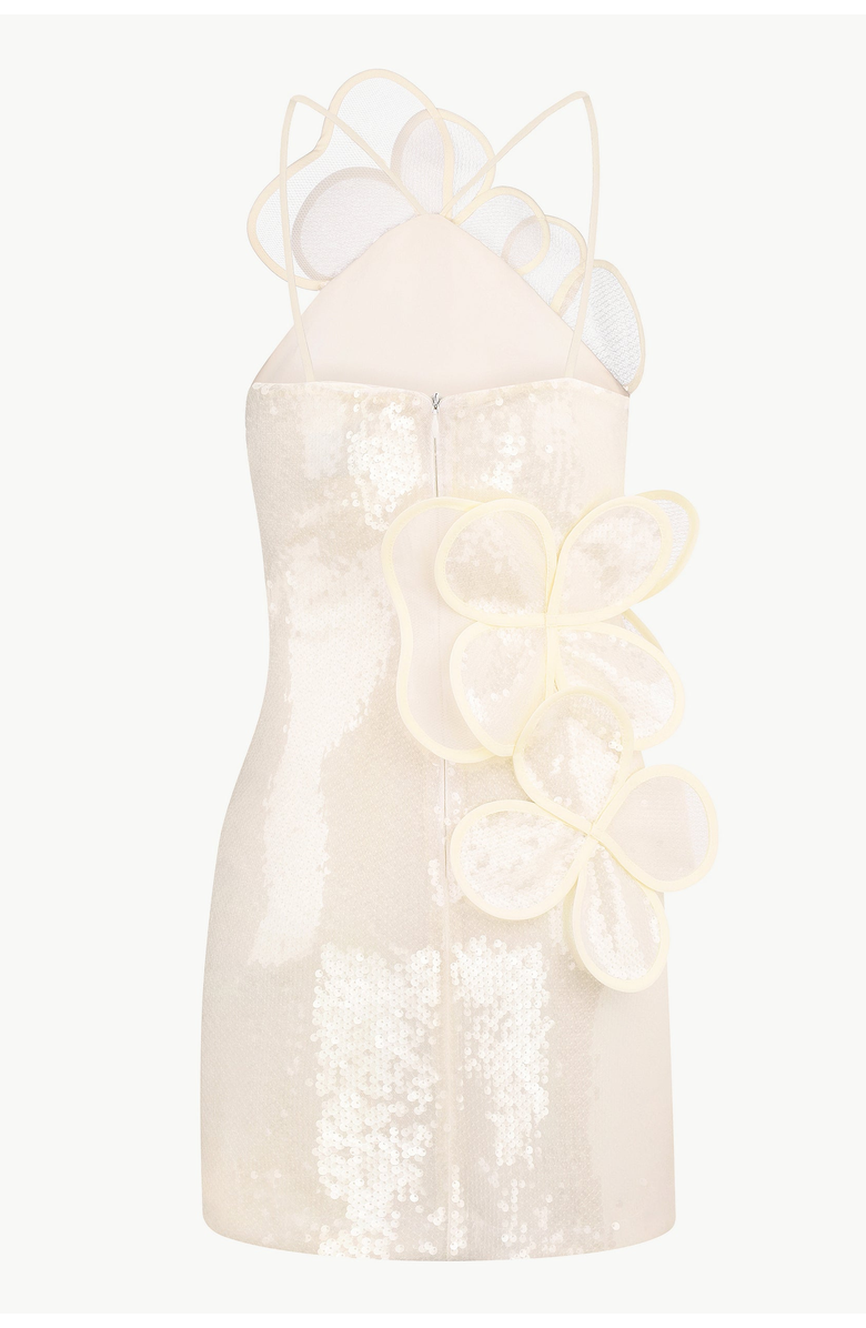 Malva Florea Handcrafted Sequin Mini Dress With Floral Appliqus, Alternate, color, Beige