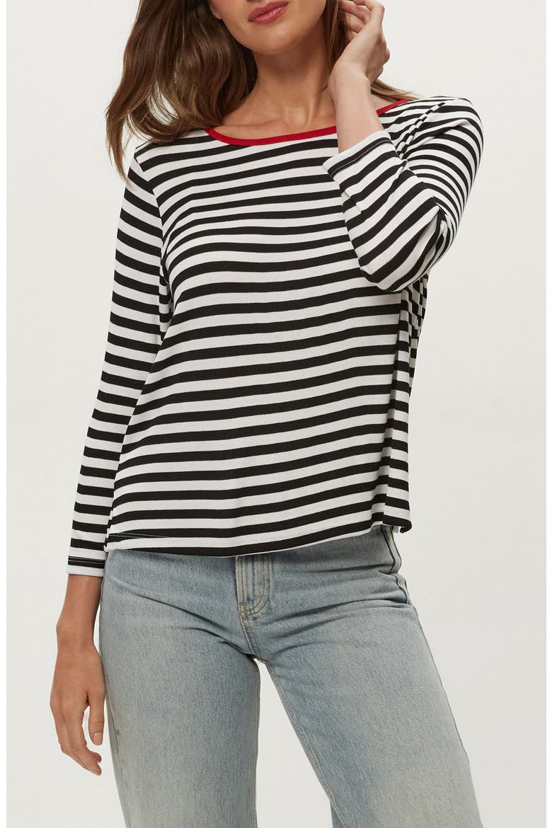 Amelee Ringer Boatneck Top, Alternate, color, BLACK/ WHITE/ LACQUER