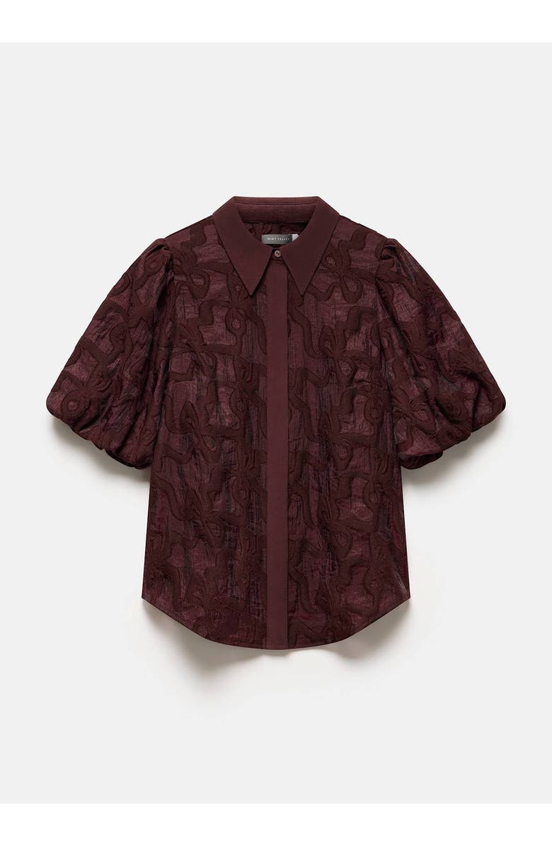 MINT VELVET Jacquard Puff Sleeve Shirt, Alternate, color, Burgundy