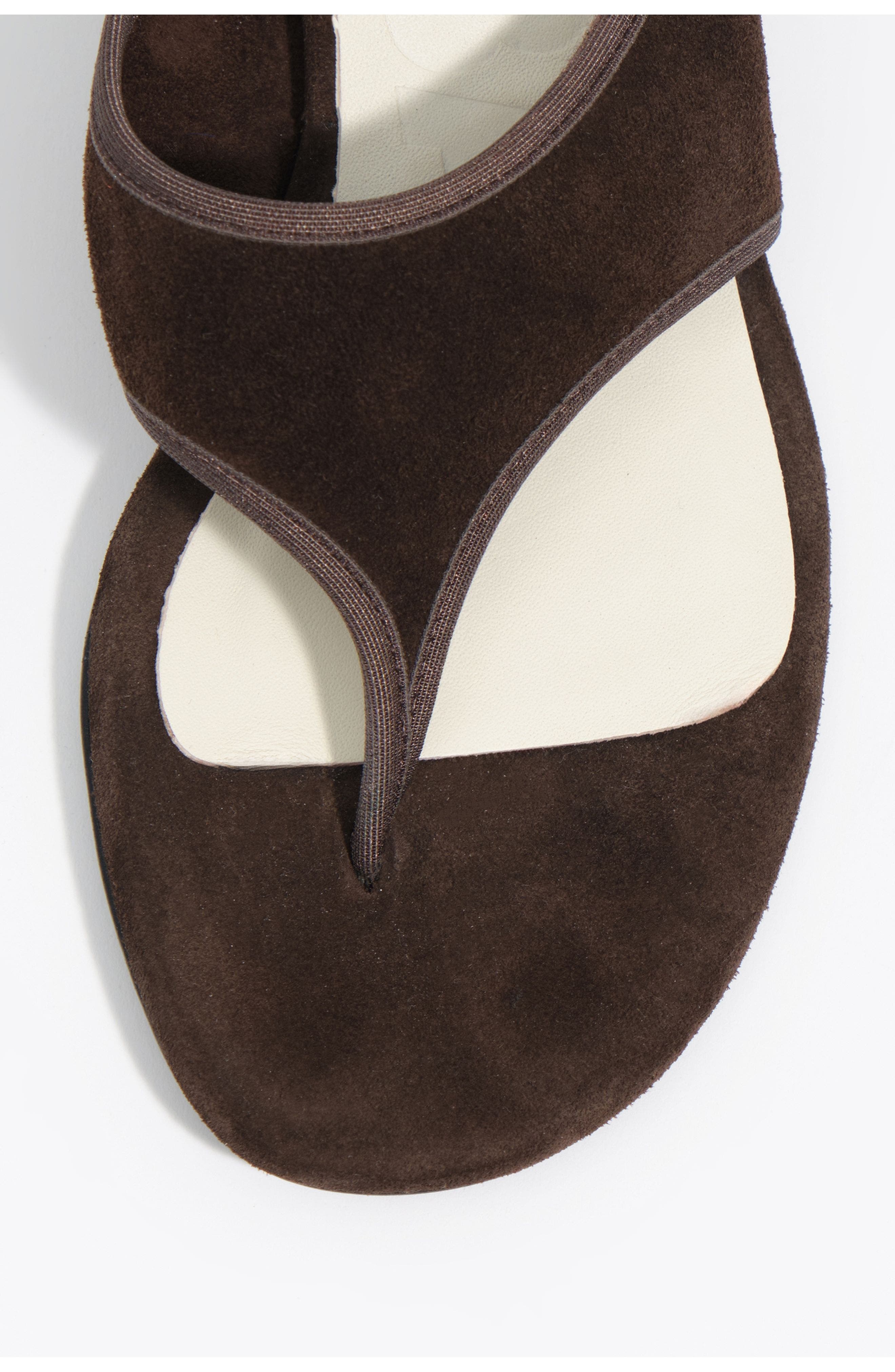 Low-Heel Suede Sandals, Alternate, color, DARK BROWN