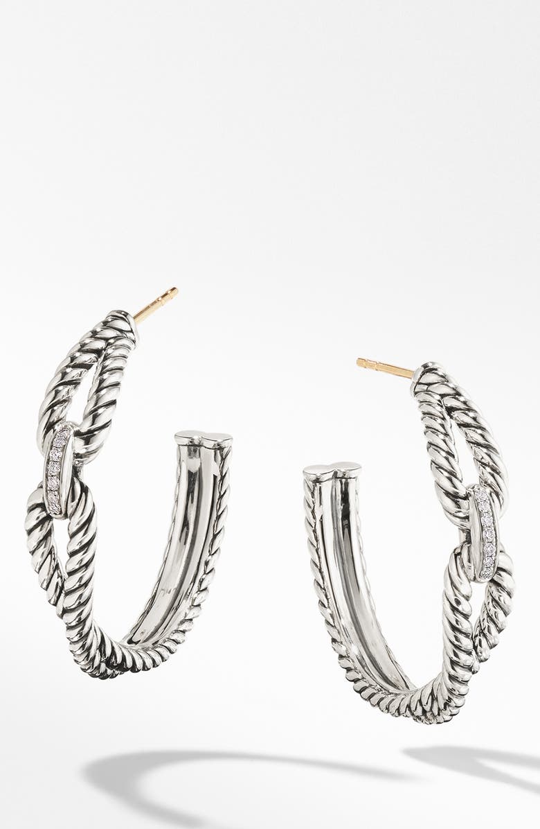 David Yurman Cable Loop Hoop Earrings with Diamonds, Main, color, 