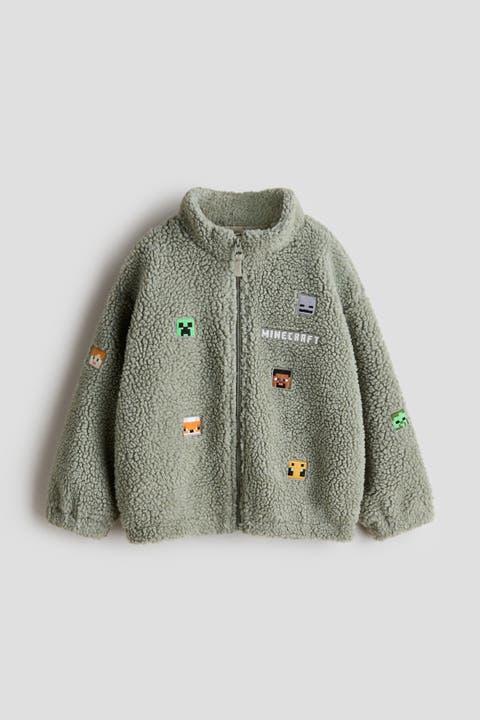 Appliquéd teddy fleece jacket