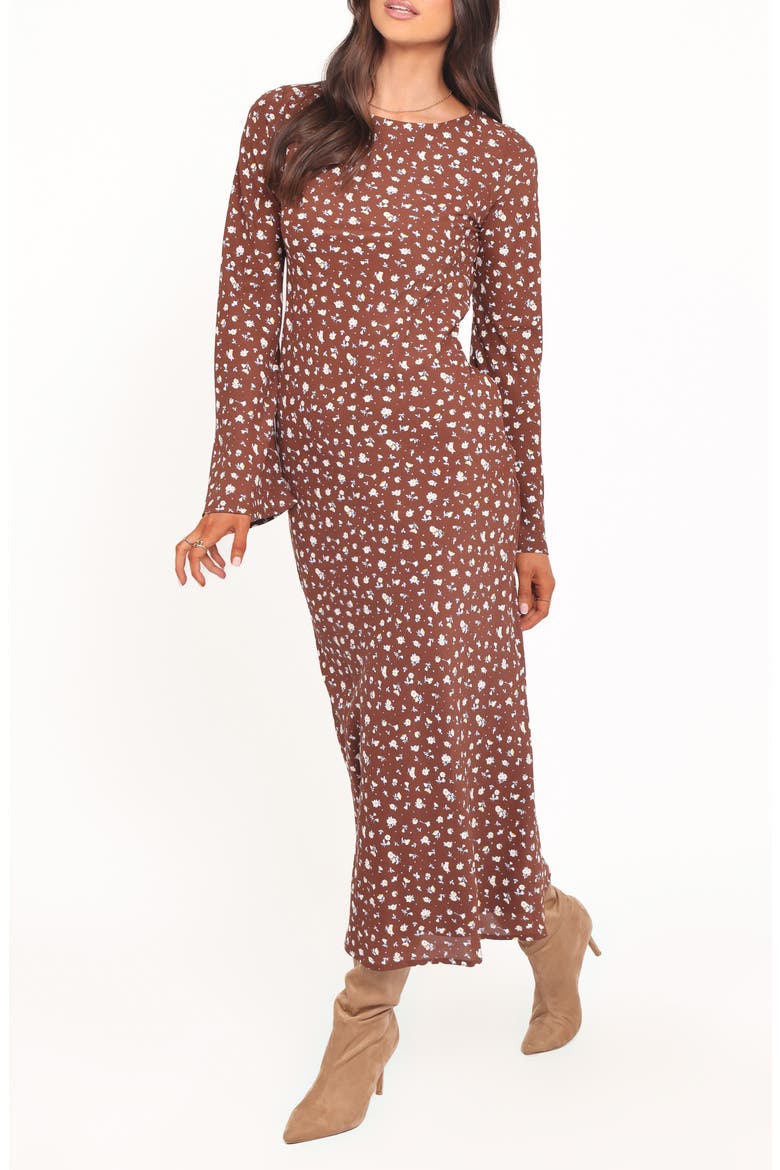 Talitha Open Back Long Sleeve Maxi Dress, Alternate, color, BROWN FLORAL