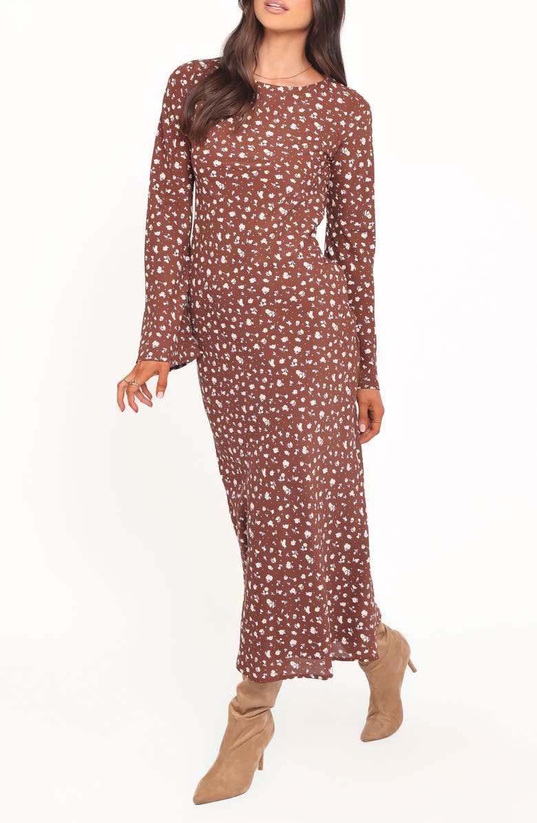 Petal & Pup Talitha Open Back Long Sleeve Maxi Dress, Alternate, color, Brown Floral
