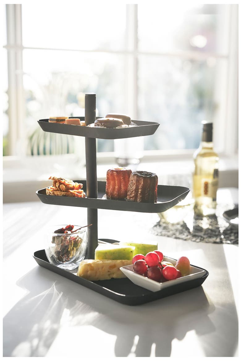 Tower Three-Tier Steel Serving Stand, Alternate, color, BLACK
