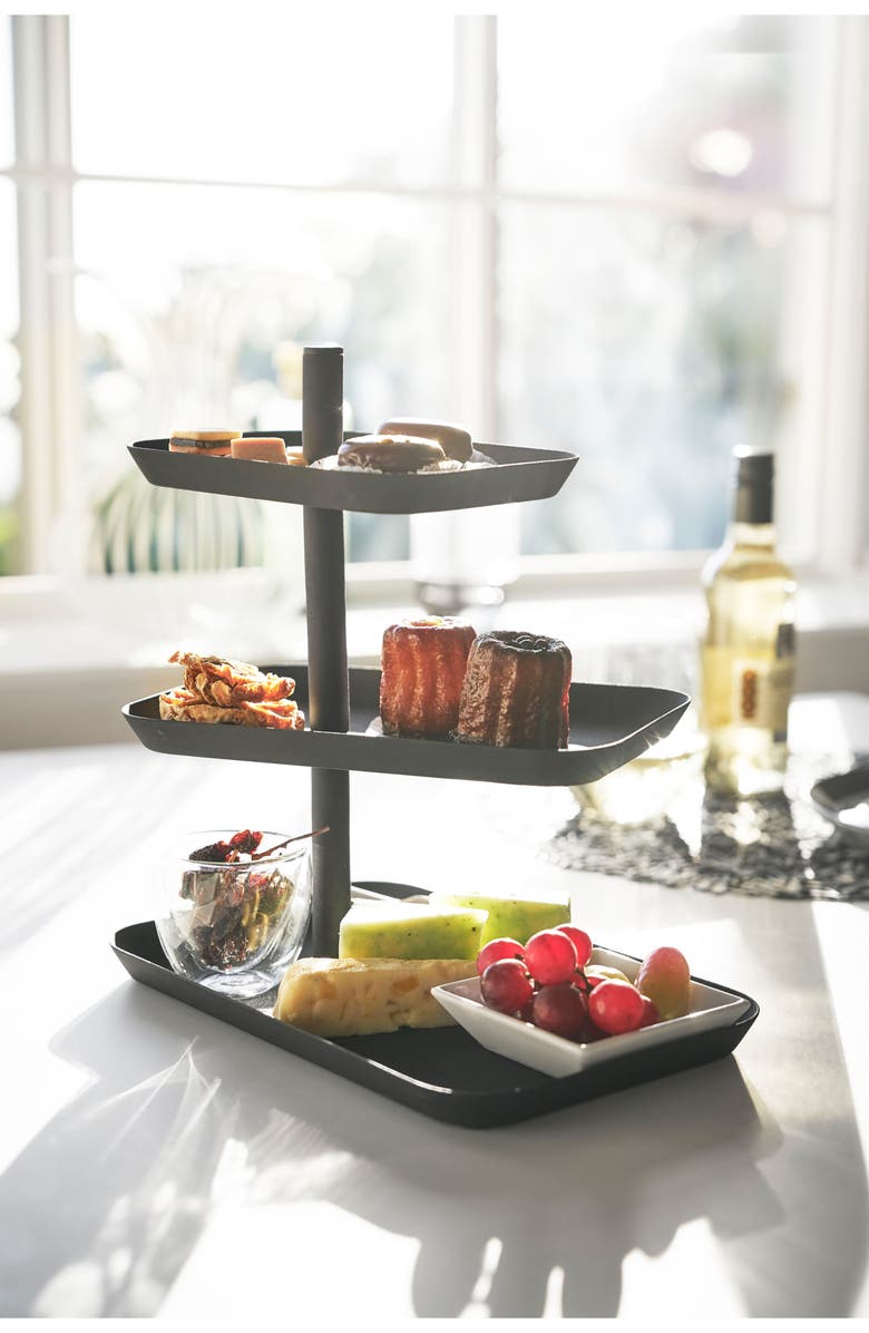 Yamazaki Tower Three-Tier Steel Serving Stand, Alternate, color, Black