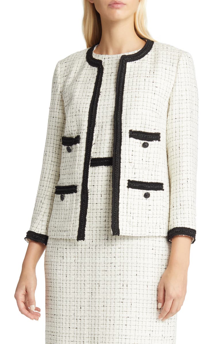 Anne Klein Fringe Tweed Jacket, Main, color,