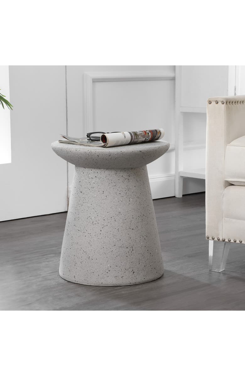 JONATHAN Y Hollie 18" Minimalist Modern Drum Indoor/Outdoor Accent Table Pedestal, Alternate, color, Gray Terrazzo