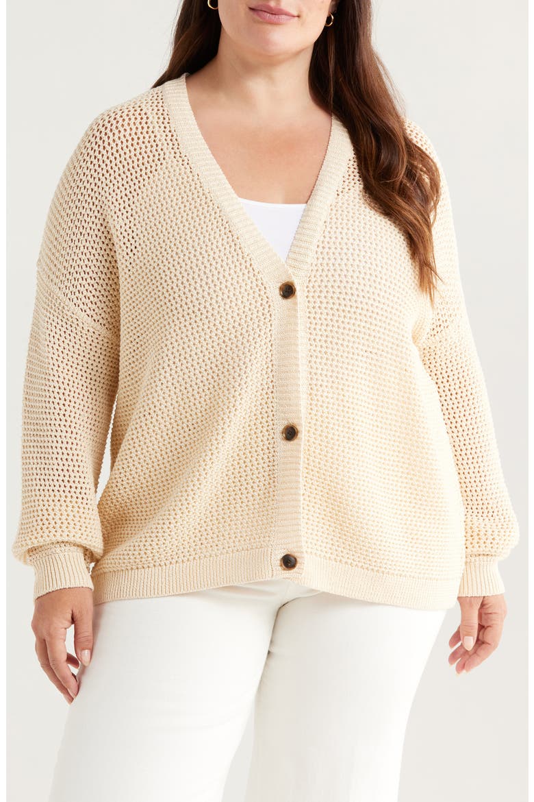 Open Stitch Cotton Cardigan, Alternate, color, BEIGE BURNT