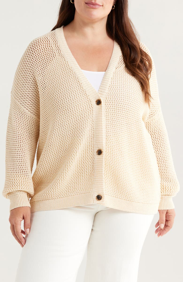 Caslon<sup>®</sup> Open Stitch Cotton Cardigan, Alternate, color, Beige Burnt