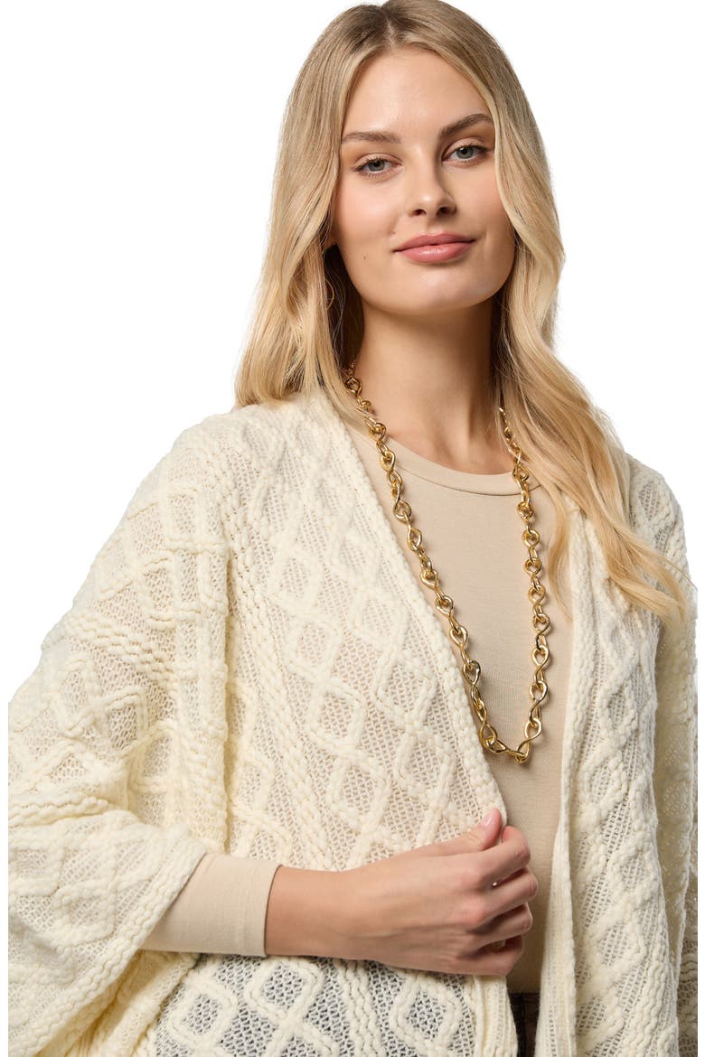 Cable Stitch Tassel Ruana, Alternate, color, WHITE