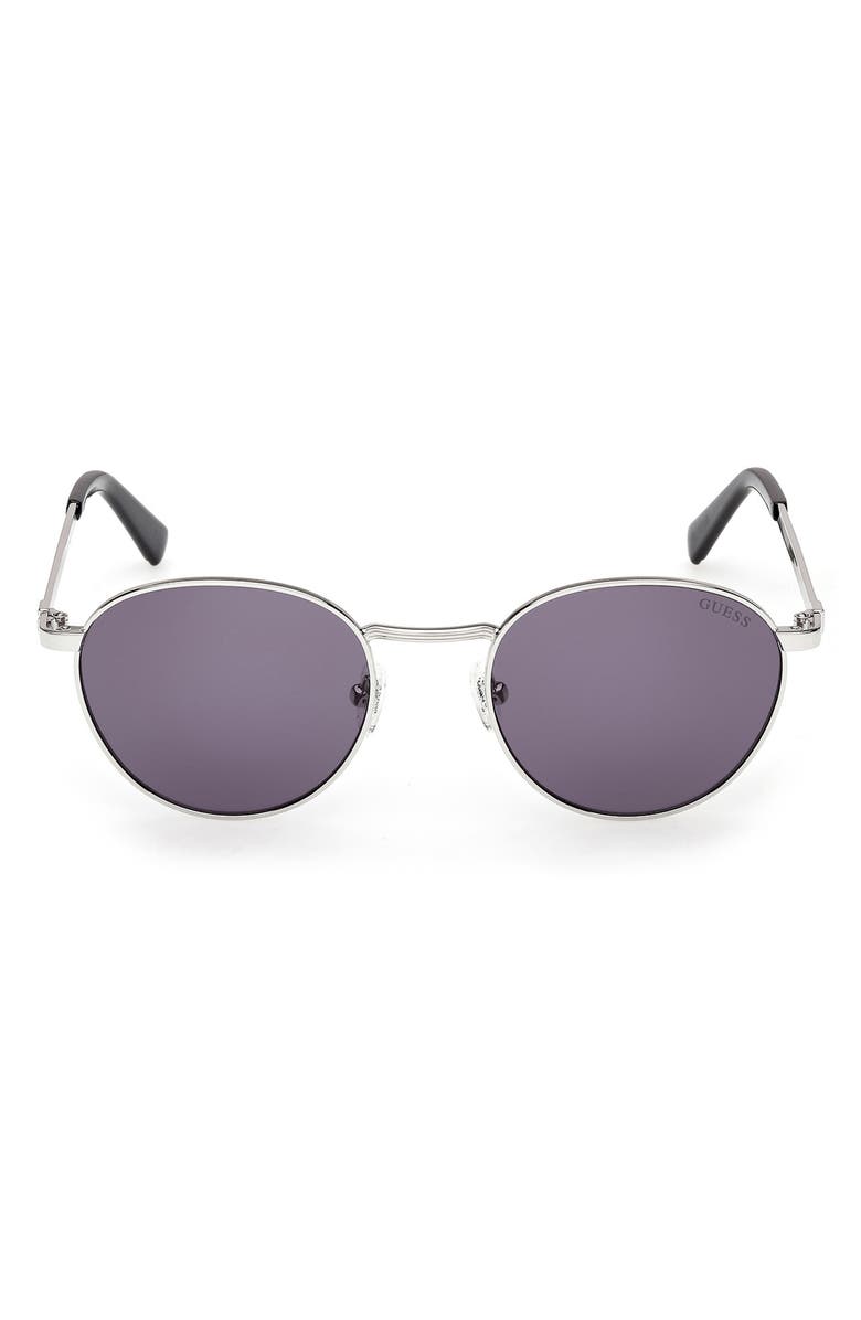 GUESS Round Sunglasses, Main, color, Shiny Light Nickeltin / Violet