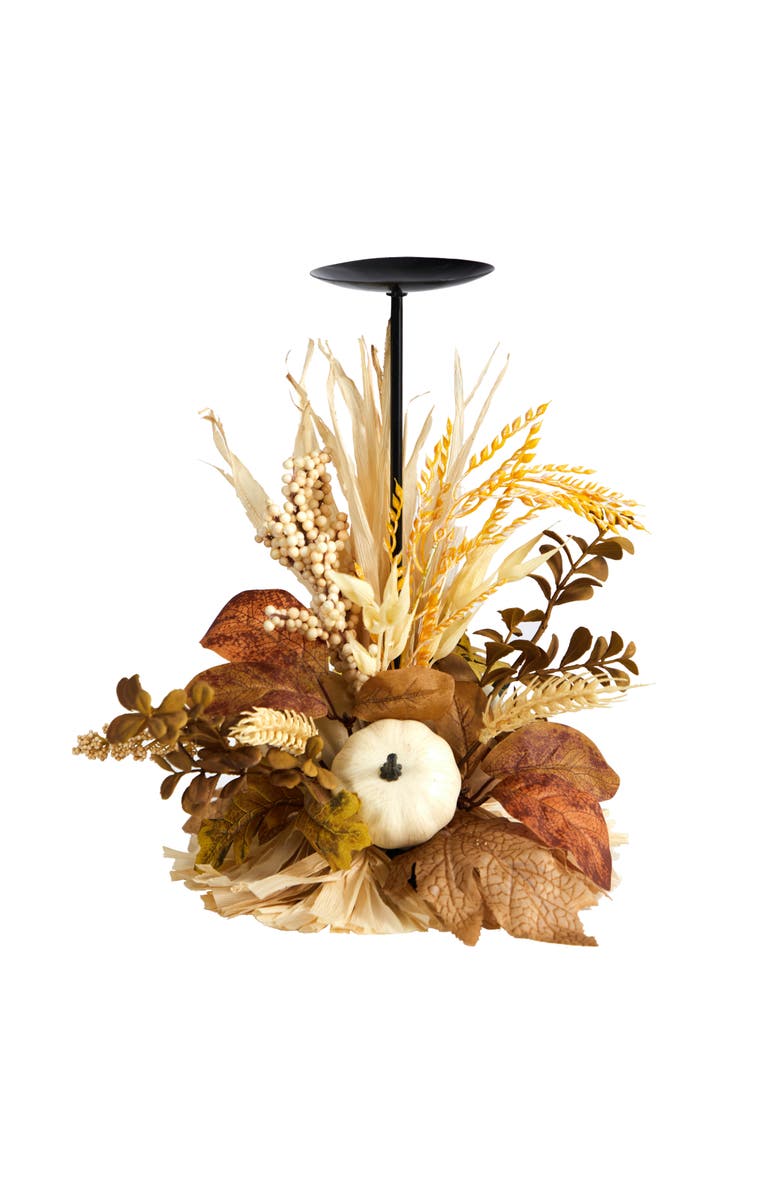 NEARLY NATURAL 12-in Autumn Harvest and Pumpkin Fall Candle Holder, Main, color, Cream