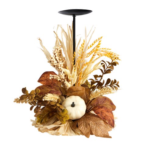 12-in Autumn Harvest and Pumpkin Fall Candle Holder