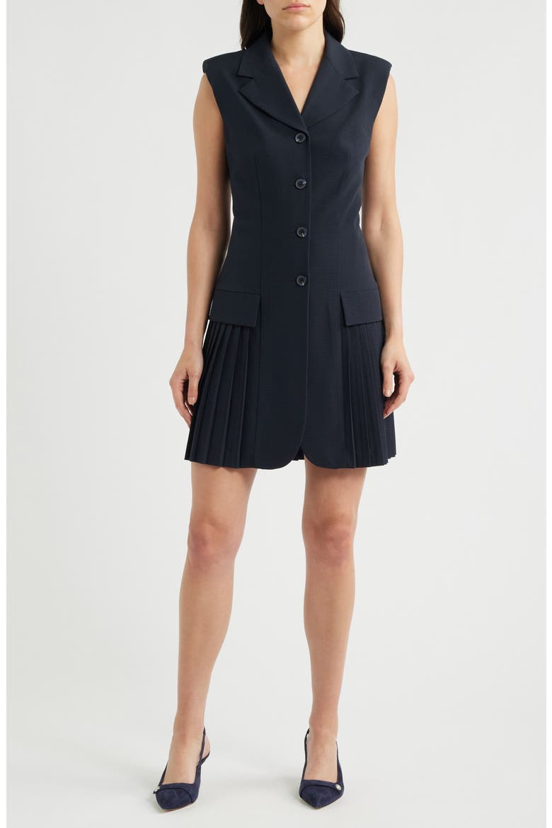 Pleat Detail Sleeveless Shirtdress, Main, color, NAVY