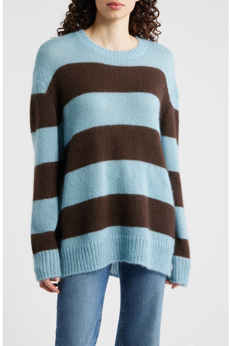 Fuzzy Stripe Crewneck Sweater, Main, color, MOCHA MULTI