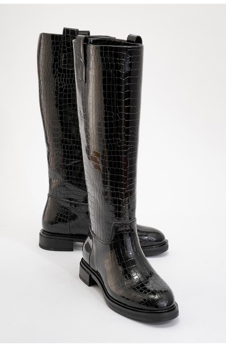 Prologue Shoes Alaska Pattern Knee High Boot, Main, color, Black Pattern Faux Leather