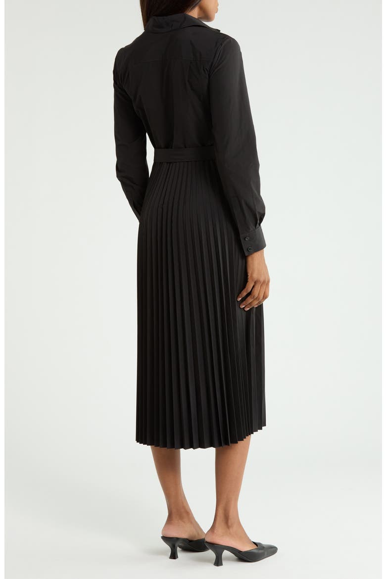 Kenza Pleated Long Sleeve Shirtdress, Alternate, color, BLACK