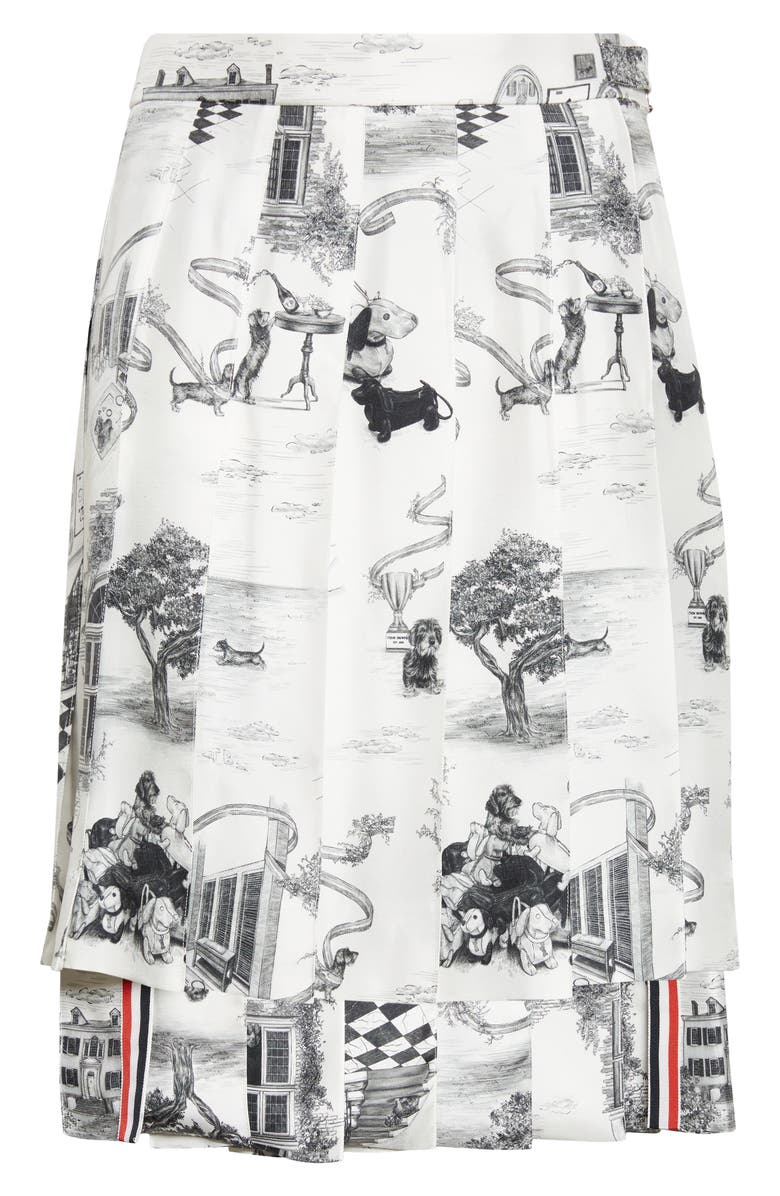 Thom Browne Hector Toile Classic Silk Pleated Skirt, Main, color, Black/ White