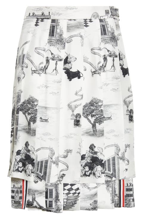 Hector Toile Classic Silk Pleated Skirt