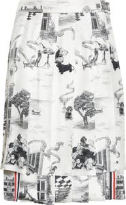 Thom Browne Hector Toile Classic Silk Pleated Skirt
