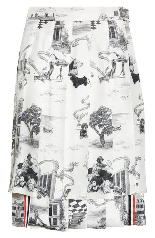 Thom Browne Hector Toile Classic Silk Pleated Skirt In Multi