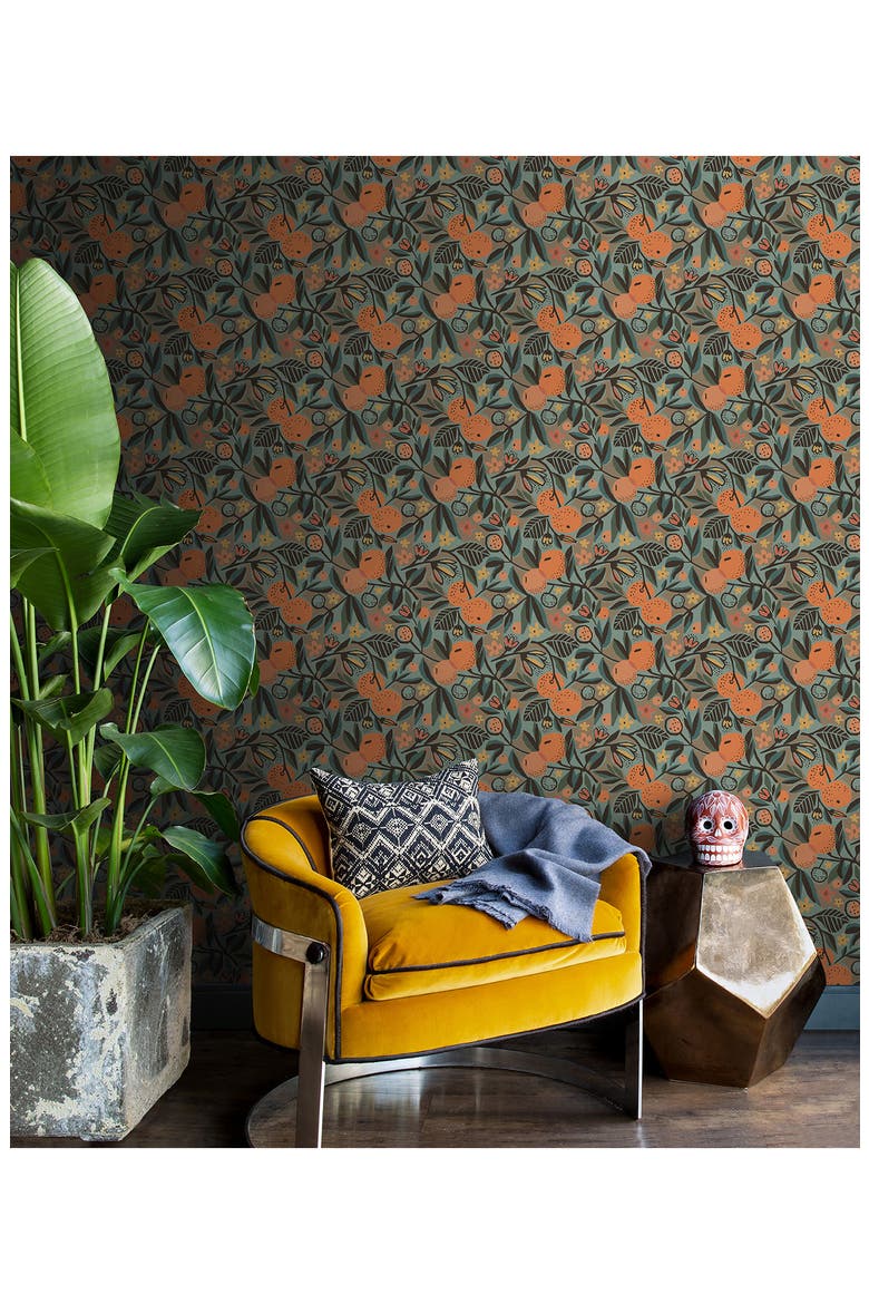 Clementine Garden Wallpaper, Alternate, color, ORANGE