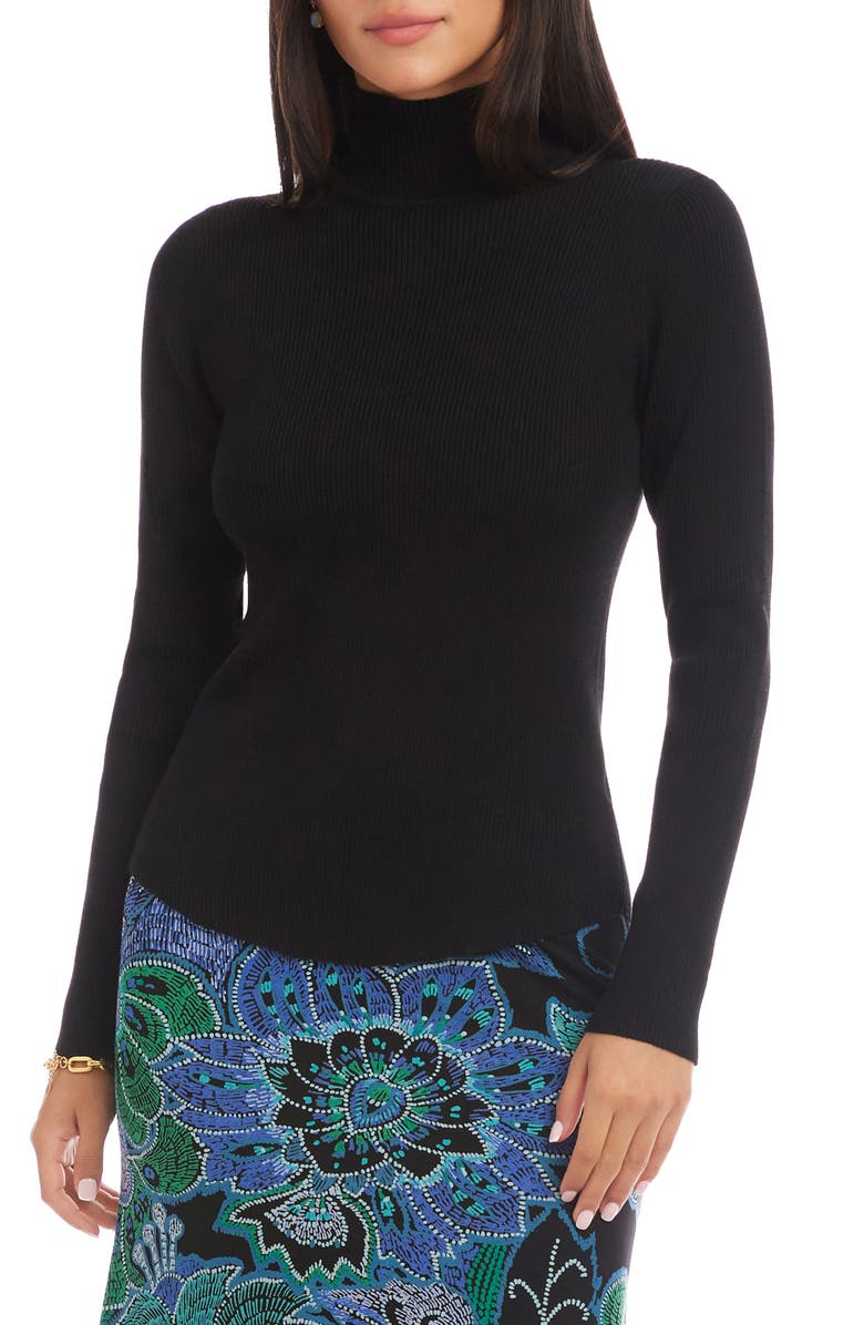 Karen Kane Rib Mock Neck Sweater, Main, color, Black