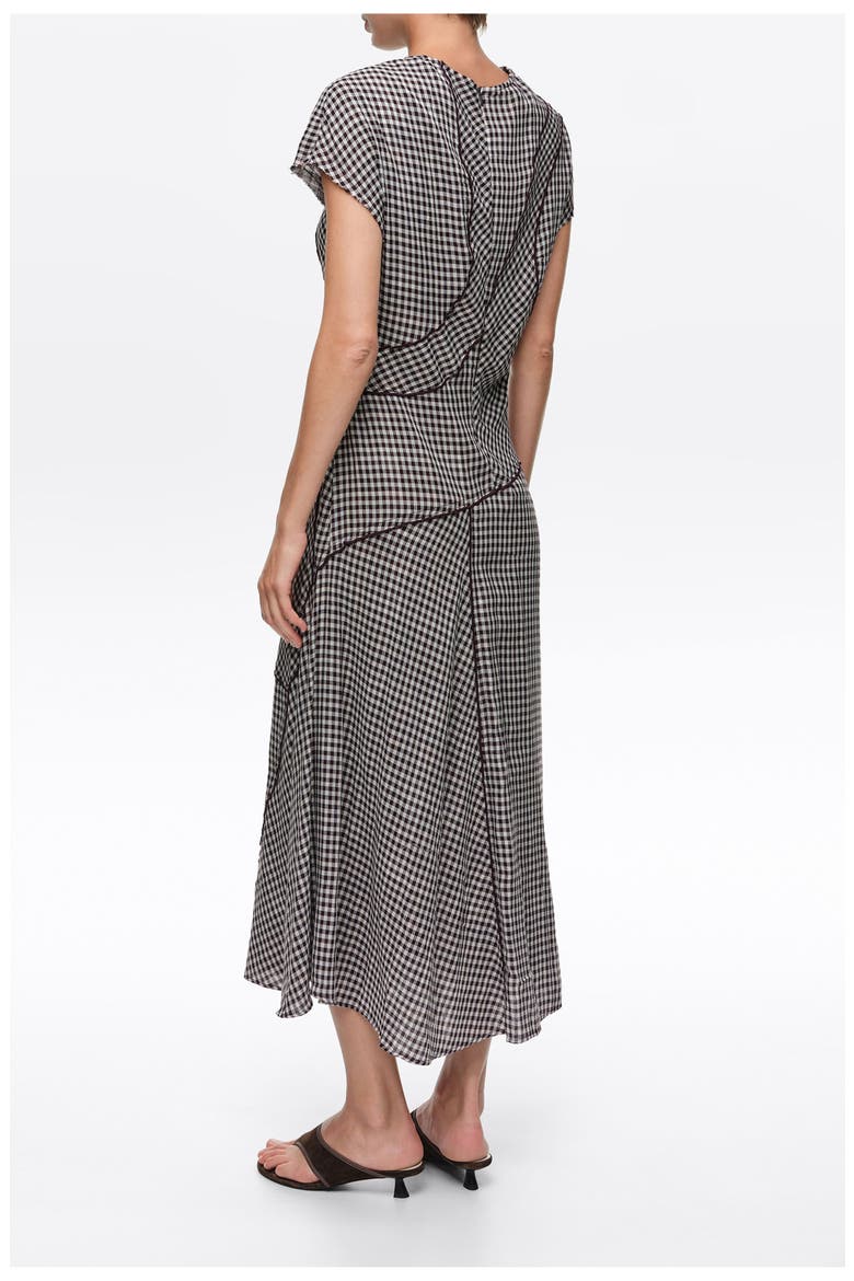 Checked Patchwork Midi Dress, Alternate, color, DARK BROWN
