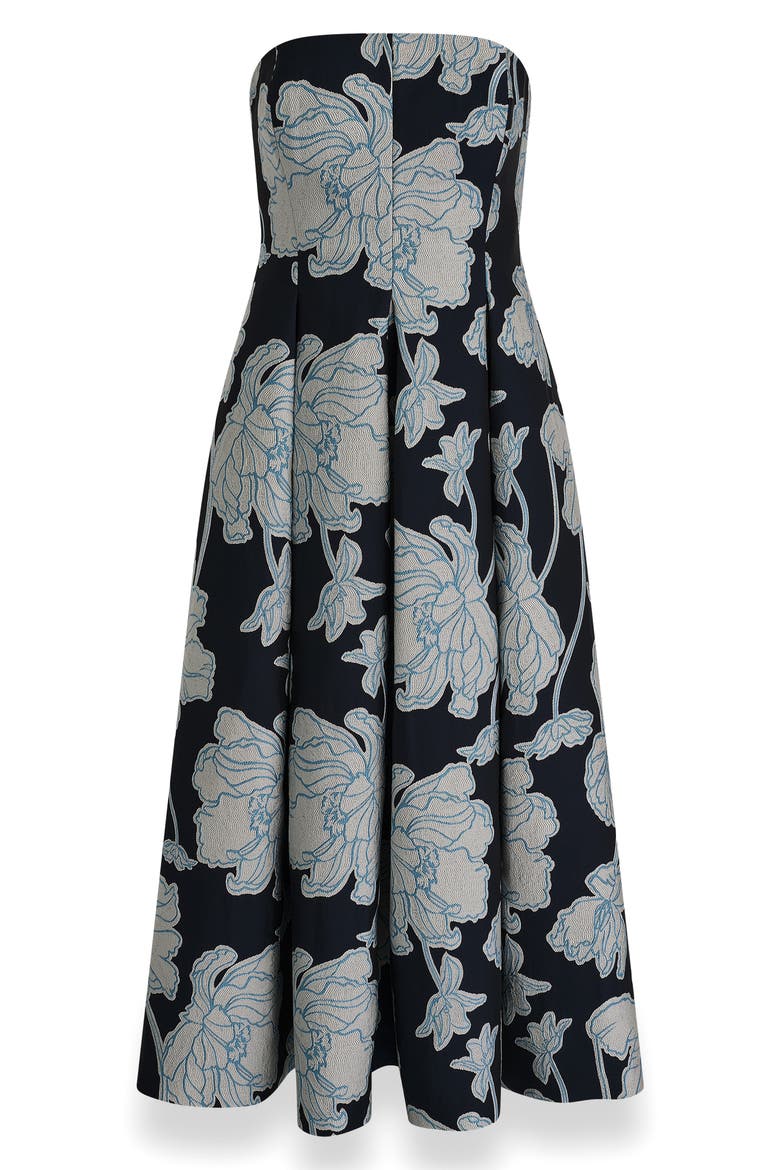 Floral Jacquard Strapless Dress, Alternate, color, NIGHTFALL/ CREAM