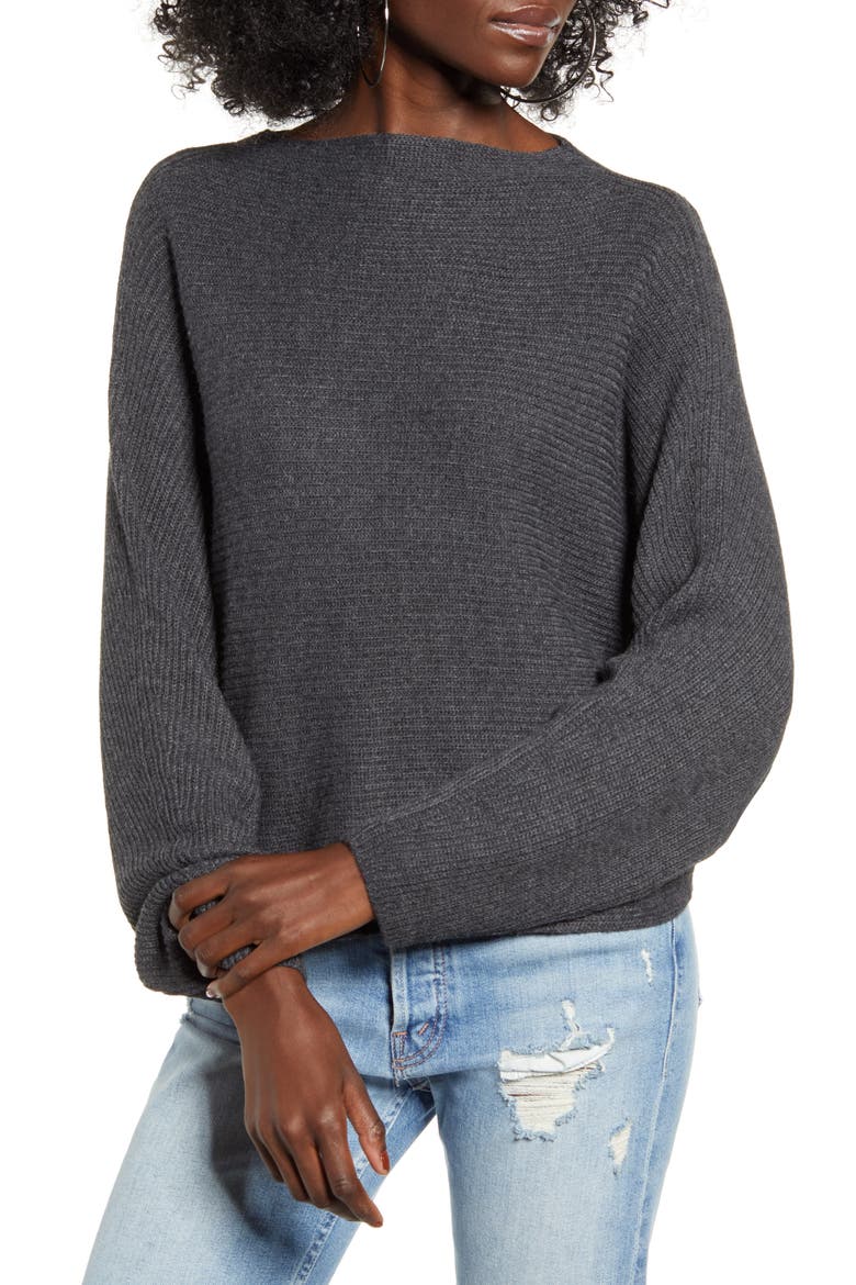 Dolman Sleeve Crop Sweater, Main, color, GREY DARK CHARCOAL HEATHER