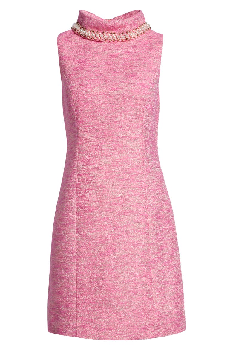 Portia Embellished Mock Neck Shift Dress, Alternate, color, MANDEVILLA PINK