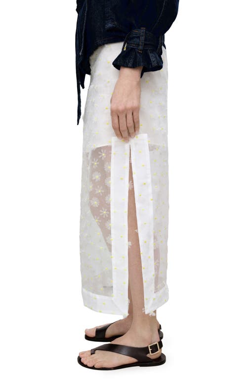 Shop Mango Daisy Embroidery Sheer Skirt In Off White