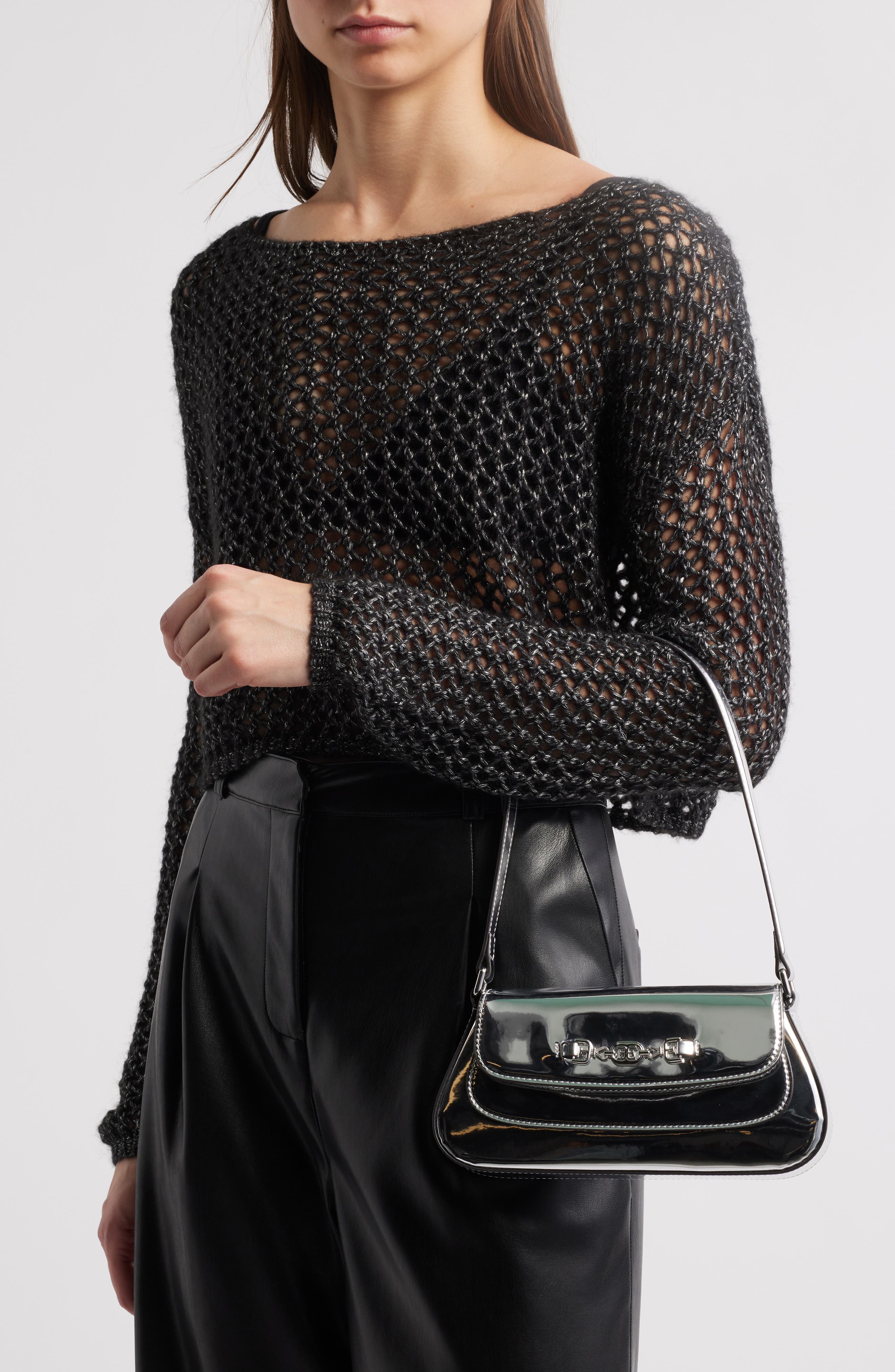 Sam Edelman Small Loraine Metallic Faux Leather Shoulder Bag, Alternate, color, 