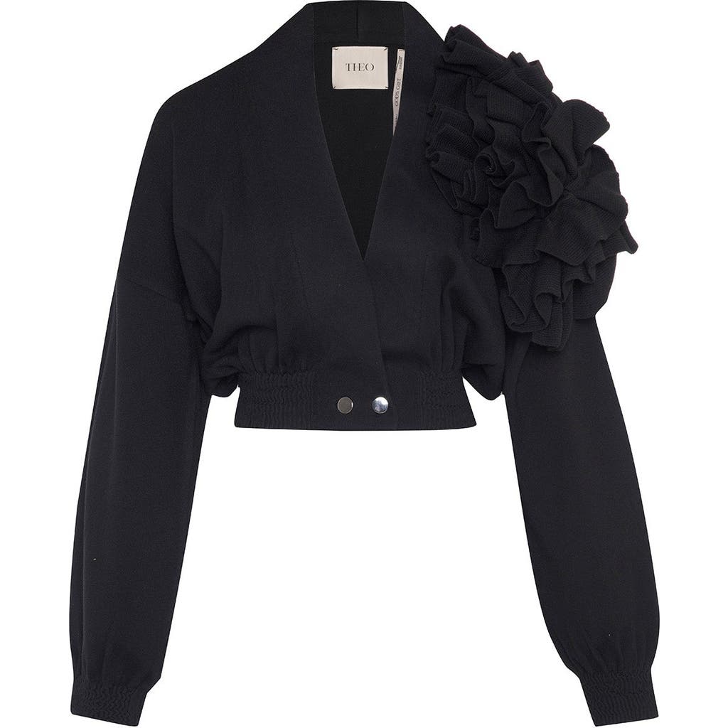Theo The Label Nomia Cropped Rosette Cardigan In Black