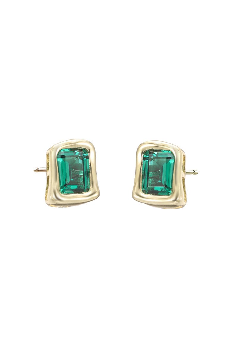 Emerald Green Curved Bezel CZ Stud Earring, Main, color, Emerald Green