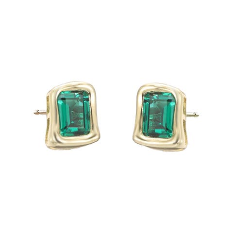 Emerald Green Curved Bezel CZ Stud Earring