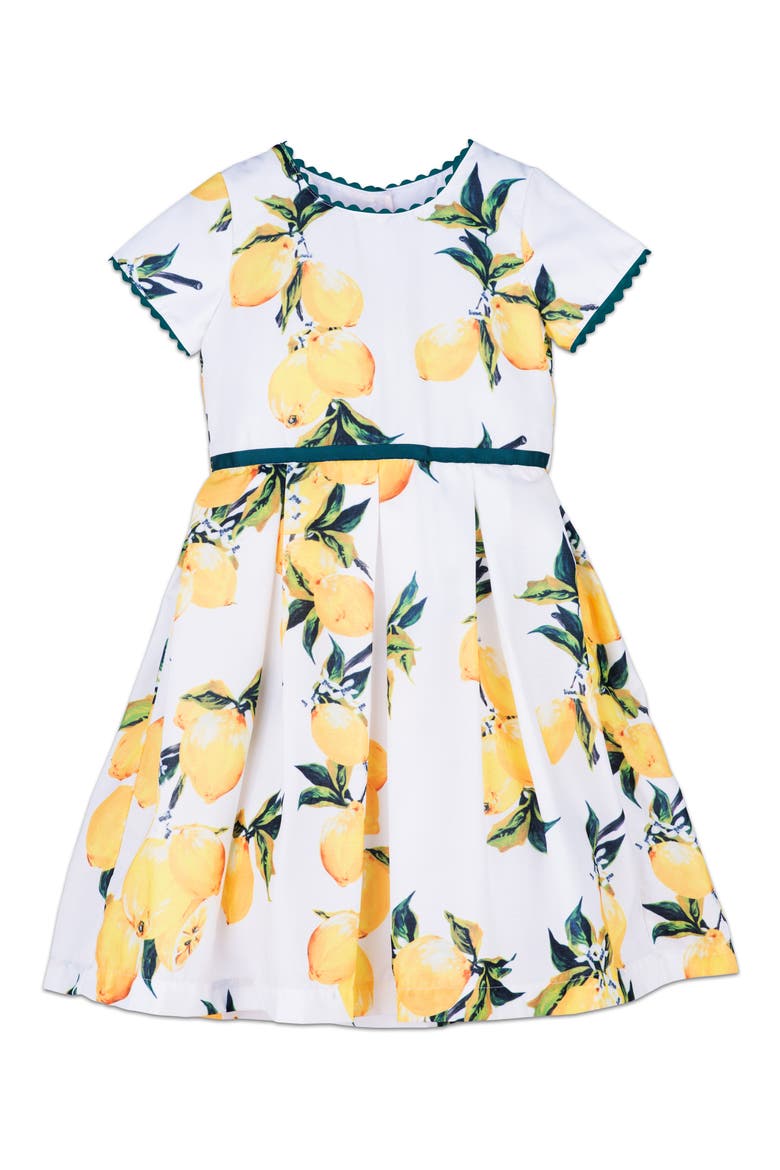 Kids' Lemon Print Party Dress, Main, color, WHITE