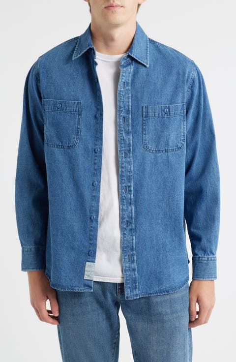 Cotton Denim Button-Up Work Shirt